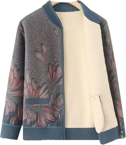 Grandma Cardigan Jacket Middle-Aged And Elderly Women's Winter Coat Warm Long Sleeve Tops Seniors Ladies Thick Velvet Top in Saudi Arabia
