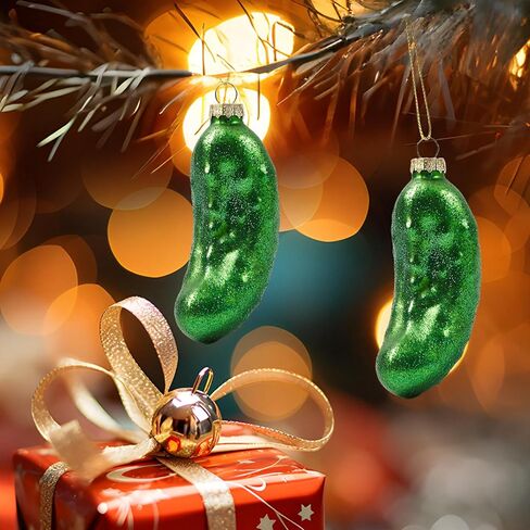 3D Pickle Glass Ornament for Christmas Tree, Fun Food Rare Hanging Christmas Ornaments Decorations, 2025 Glass Blown Cucumber Xmas Decor for Home Outdoor Tree Cute Centerpiece in Saudi Arabia