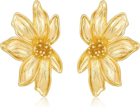 FILMOON Statement Flower Studs Earrings for Women Gold Plated Flower Drop Earring Textured Chunky Floral Boho Jewelry in Saudi Arabia