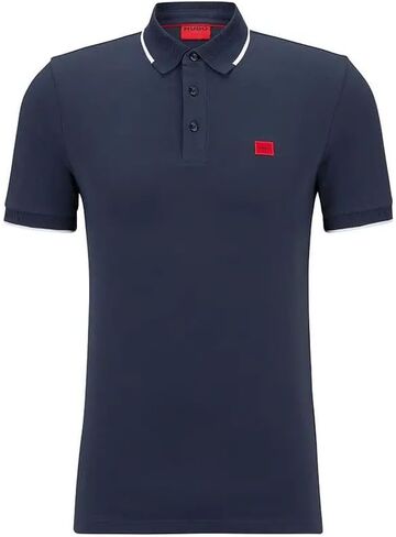 تي شيرت رجالي بأكمام قصيرة من Hugo Boss Deresino 232 باللون الأزرق الداكن بيكيه بولو (الولايات المتحدة، ألفا، متوسط، عادي، عادي، أزرق) in Saudi Arabia