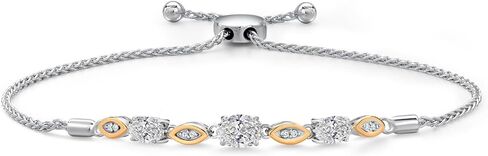 Gem Stone King 1.56 Cttw 925 Silver and 10K Yellow Gold Lab Grown Diamond Bracelet For Women | Oval 7X5MM | DEF Color | VVS-VS Clarity | Fully Adjustable 9 Inch in Saudi Arabia