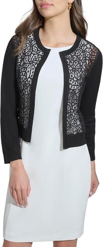 DKNY Womens 3/4 Sleeve Jewel Neck Lace Open Front Shrug in Saudi Arabia