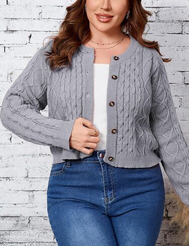 Yesfashion المرأة حجم كبير سترة سترة زر أسفل تجاهلت طاقم الرقبة عادية كم طويل مضلع متماسكة البلوزات in Saudi Arabia