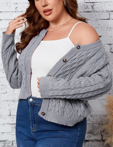 Yesfashion المرأة حجم كبير سترة سترة زر أسفل تجاهلت طاقم الرقبة عادية كم طويل مضلع متماسكة البلوزات in Saudi Arabia
