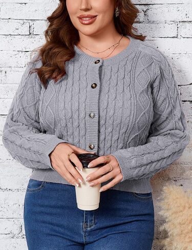Yesfashion المرأة حجم كبير سترة سترة زر أسفل تجاهلت طاقم الرقبة عادية كم طويل مضلع متماسكة البلوزات in Saudi Arabia