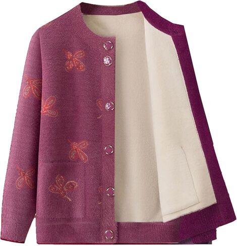 Middle-Aged And Elderly Women's Fleece Cardigan Jacket Button Down Flannel Sweaters Soft Casual Long Sleeve Warm Winter Coat in Saudi Arabia