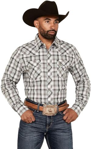Wrangler Men's Retro Plaid Print Long Sleeve Snap Western Shirt - 112359585 XX- Grey in Saudi Arabia