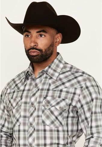 Wrangler Men's Retro Plaid Print Long Sleeve Snap Western Shirt - 112359585 XX- Grey in Saudi Arabia