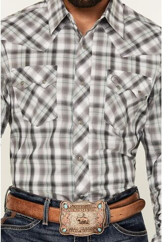 Wrangler Men's Retro Plaid Print Long Sleeve Snap Western Shirt - 112359585 XX- Grey in Saudi Arabia