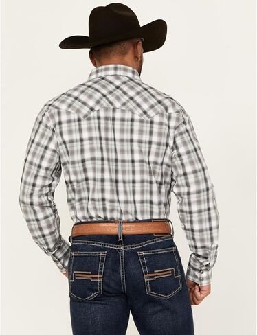 Wrangler Men's Retro Plaid Print Long Sleeve Snap Western Shirt - 112359585 XX- Grey in Saudi Arabia