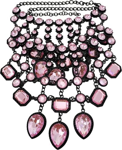925 Sterling Silver Bib Jewelry Sets For Women - ZA Indian Ethnic Round Water Drop Crystal Tassel Necklace Earrings Jewelry Sets Statement Large, Chunky Rhinestone Necklace in Kuwait