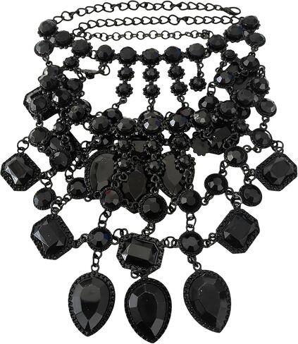 925 Sterling Silver Bib Jewelry Sets For Women - ZA Indian Ethnic Round Water Drop Crystal Tassel Necklace Earrings Jewelry Sets Statement Large, Chunky Rhinestone Necklace in Kuwait