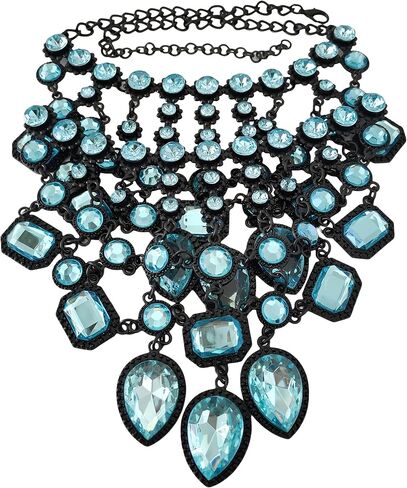 925 Sterling Silver Bib Jewelry Sets For Women - ZA Indian Ethnic Round Water Drop Crystal Tassel Necklace Earrings Jewelry Sets Statement Large, Chunky Rhinestone Necklace in Kuwait