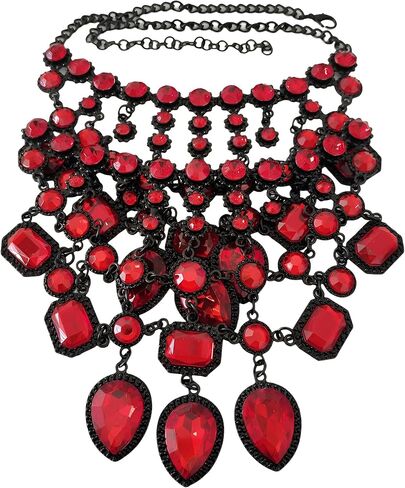 925 Sterling Silver Bib Jewelry Sets For Women - ZA Indian Ethnic Round Water Drop Crystal Tassel Necklace Earrings Jewelry Sets Statement Large, Chunky Rhinestone Necklace in Kuwait