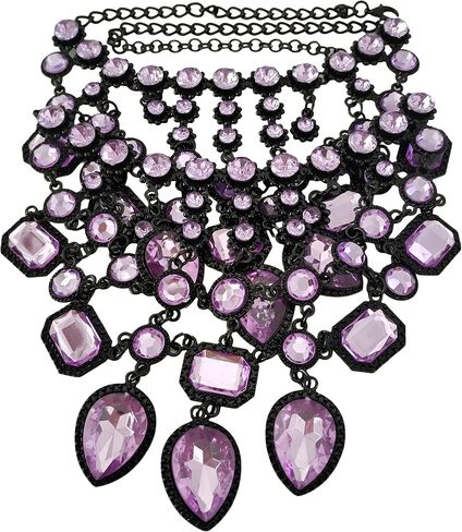 925 Sterling Silver Bib Jewelry Sets For Women - ZA Indian Ethnic Round Water Drop Crystal Tassel Necklace Earrings Jewelry Sets Statement Large, Chunky Rhinestone Necklace in Kuwait
