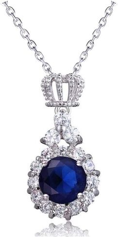 AILUOR Crown Sapphire Jewelry Set, Fashion Wedding Bridal Silver Blue Crystal Gemstone Pendant Necklace and Stud Earrings Set for Women in Saudi Arabia