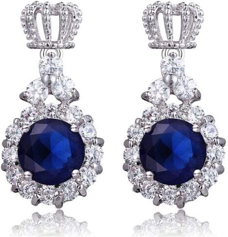 AILUOR Crown Sapphire Jewelry Set, Fashion Wedding Bridal Silver Blue Crystal Gemstone Pendant Necklace and Stud Earrings Set for Women in Saudi Arabia