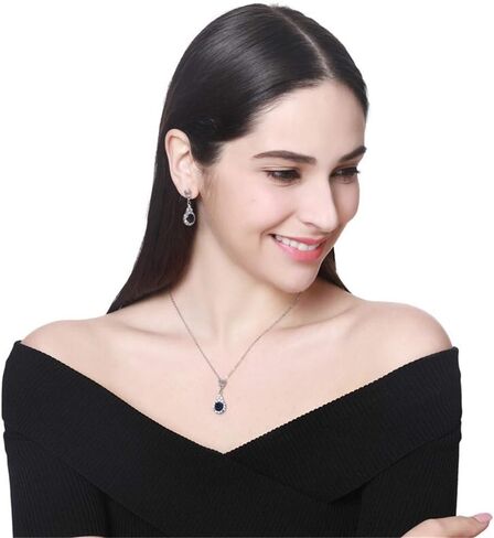 AILUOR Crown Sapphire Jewelry Set, Fashion Wedding Bridal Silver Blue Crystal Gemstone Pendant Necklace and Stud Earrings Set for Women in Saudi Arabia
