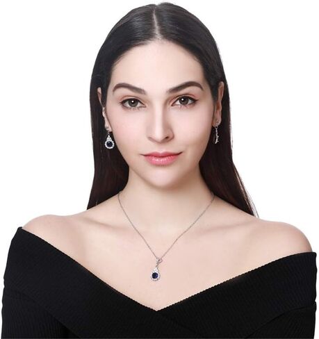 AILUOR Crown Sapphire Jewelry Set, Fashion Wedding Bridal Silver Blue Crystal Gemstone Pendant Necklace and Stud Earrings Set for Women in Saudi Arabia