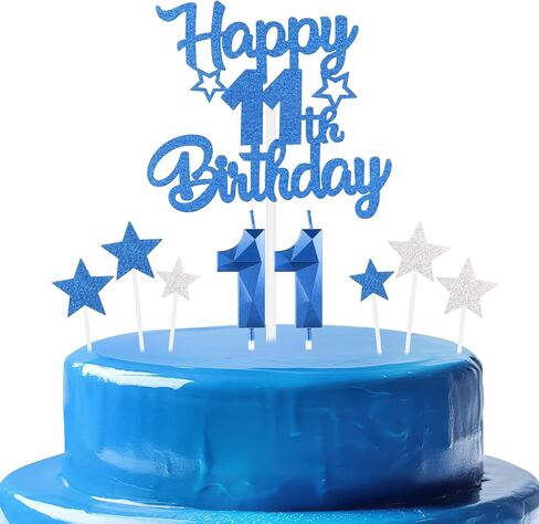 iNINGER Royal Blue 11th Birthday Candles Cake Topers Set,Men 11th Birthday Decorations,Royal Blue Number 11 Candle for Cake,Boys Girls Personalised Cupcake Toppers for Men Women Party Supplies in Saudi Arabia