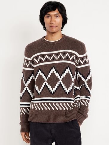 Old Navy SoSoft Crew-Neck Sweater - Brown Fair Isle in Saudi Arabia
