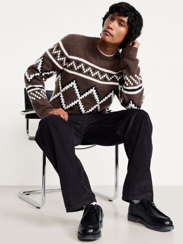 Old Navy SoSoft Crew-Neck Sweater - Brown Fair Isle in Saudi Arabia