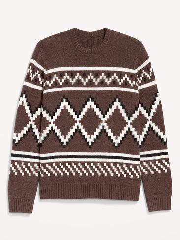 Old Navy SoSoft Crew-Neck Sweater - Brown Fair Isle in Saudi Arabia