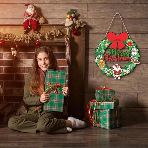 Merry Christmas Wreath Hanging Sign For Front Door, Wooden Welcome Sign With Christmas Tree For Festive Office Rustic Farmhouse Wall Window Decoration (Wreath) in Saudi Arabia