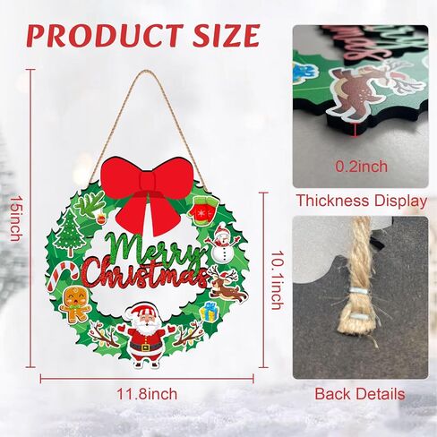 Merry Christmas Wreath Hanging Sign For Front Door, Wooden Welcome Sign With Christmas Tree For Festive Office Rustic Farmhouse Wall Window Decoration (Wreath) in Saudi Arabia