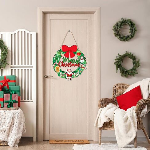 Merry Christmas Wreath Hanging Sign For Front Door, Wooden Welcome Sign With Christmas Tree For Festive Office Rustic Farmhouse Wall Window Decoration (Wreath) in Saudi Arabia