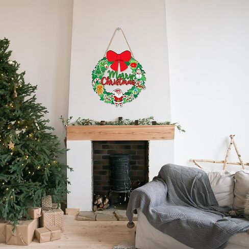 Merry Christmas Wreath Hanging Sign For Front Door, Wooden Welcome Sign With Christmas Tree For Festive Office Rustic Farmhouse Wall Window Decoration (Wreath) in Saudi Arabia