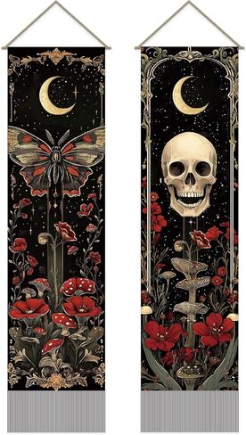 SUPERDANT 2PCS Viking Tapestry Dreamcatcherbols Wall Hanging Tapestries Long Vertical Tassel Tapestry with Pole Ropes for Bedroom Living Room Porch Hallway Home Decoration 45.6x13in Black-Tree of Life in Saudi Arabia