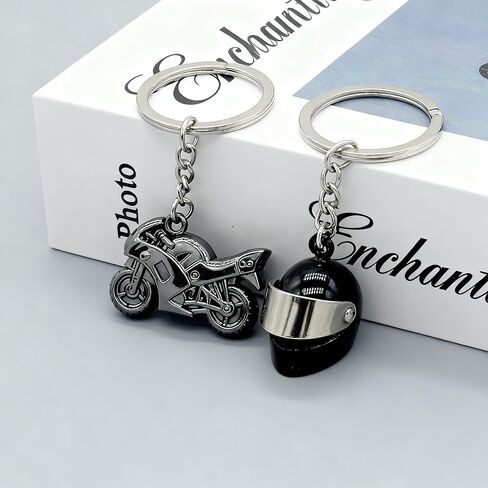Moydolo 2PCS Mini Motorcycle Model Keychain Bag Charms Cute Motor Helmet Motorbike Key Chain Ring Gifts for Men Boys in Saudi Arabia