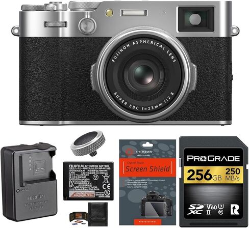 تشمل حزمة الكاميرا الرقمية Fujifilm X100VI: بطاقة ذاكرة Prograde Digital 256GB UHS-II SDXC ، بطارية فوجيلم احتياطية وأكثر (7 عناصر) (أسود) (أسود) in Kuwait
