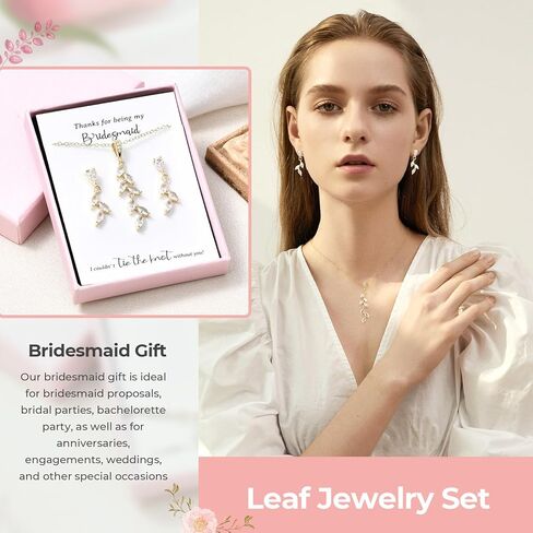 CEELGON Leaf Jewelry Set Bridesmaid Gifts I Couldn’t Tie The Knot Without You Wedding Bridal Proposal Box Gifts for Women in Saudi Arabia