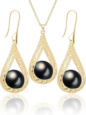 Qinpan 14MM Big Pearl Necklace and Earring Sets for Women Glod Plated Jewelry Set in Kuwait