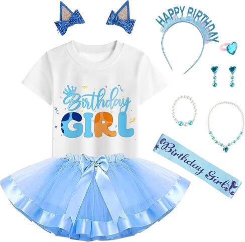 Girls Birthday Outfit- Shirt and Tutu Skirt Dress,Hairpin Satin sash for Children's Holiday Dress Halloween Outfit in Saudi Arabia