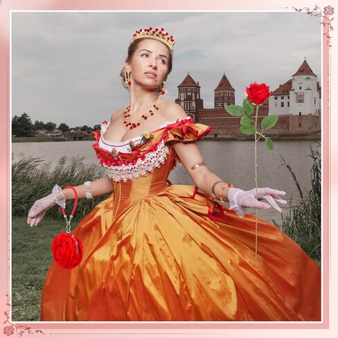 Quelay 6 Pcs Red Rose Jewelry Set - Flower Pendant Necklace, Bracelet, Dangle Earrings, Tiara, Flower Clutch Purse Small Evening Bag, Artificial Red Roses for Prom, Wedding, Birthday Party, Halloween in Saudi Arabia