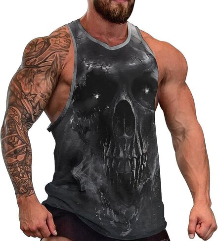 MARSVOVO Mens US Flag Tank Tops Skull Graphic Print Sleeveless Crew Neck Western Shirts for Men Fashion Vest in Saudi Arabia