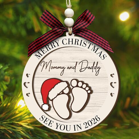 Gifts for Expecting Parents - Baby Coming Soon 2026 Ornament - Baby Pregnancy Announcement for Husband, Grandparents, Family - Pregnant Ornament 2025 - Wooden Christmas Ornament in Saudi Arabia