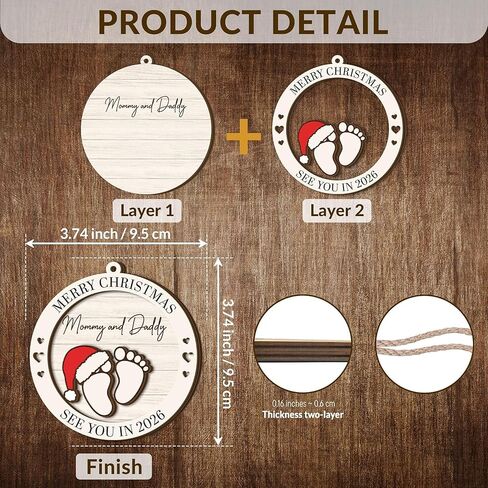 Gifts for Expecting Parents - Baby Coming Soon 2026 Ornament - Baby Pregnancy Announcement for Husband, Grandparents, Family - Pregnant Ornament 2025 - Wooden Christmas Ornament in Saudi Arabia