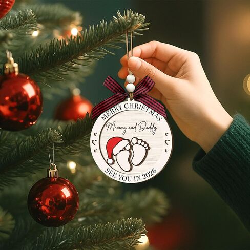 Gifts for Expecting Parents - Baby Coming Soon 2026 Ornament - Baby Pregnancy Announcement for Husband, Grandparents, Family - Pregnant Ornament 2025 - Wooden Christmas Ornament in Saudi Arabia