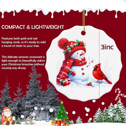 Christmas Snowman Cardinal Ornament – Ceramic Hanging Decoration for Christmas Tree, Cute Winter Snowman with Red Cardinal, Holiday Home Décor & Gift in Saudi Arabia