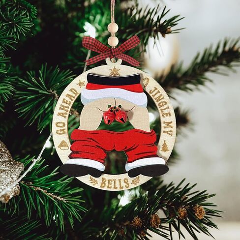 Fun Santa Christmas Ornaments 2025, White Elephant Gifts for Women, Jingle Bell Ornament for Christmas Tree, Gag Gifts Funny Adult Couple, Naughty Wooden Ornaments as Funny Gift for Friends in Saudi Arabia