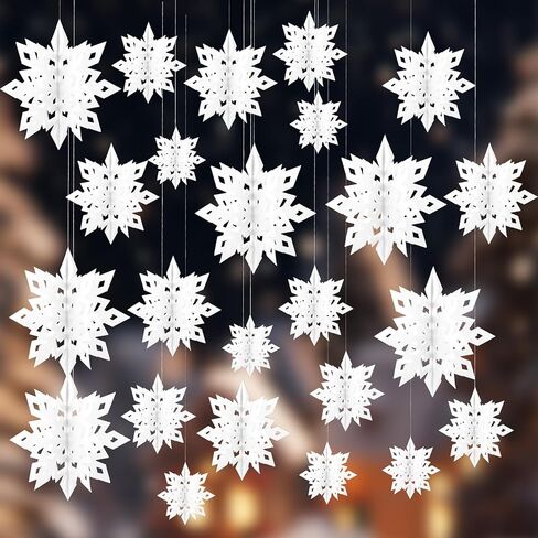 Christmas Hanging Snowflakes Decorations, 12Pcs 3D Paper Snowflake Christmas Decorations, 10'' Large Snowflakes Ornaments Snow Flakes Garland Hanging for Winter Wonderland Xmas Holiday Party Decor in Saudi Arabia