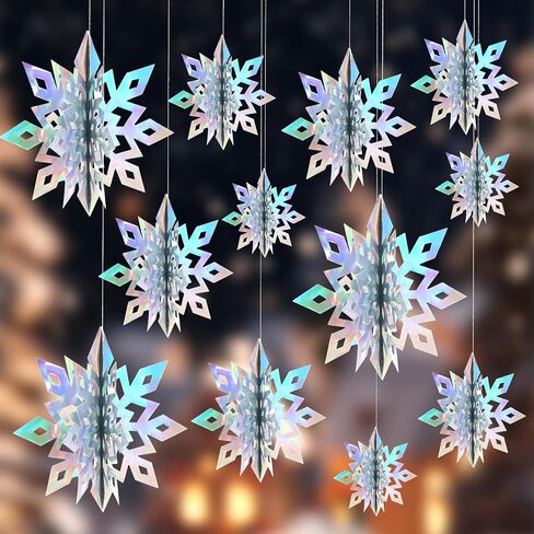 Christmas Hanging Snowflakes Decorations, 12Pcs 3D Paper Snowflake Christmas Decorations, 10'' Large Snowflakes Ornaments Snow Flakes Garland Hanging for Winter Wonderland Xmas Holiday Party Decor in Saudi Arabia