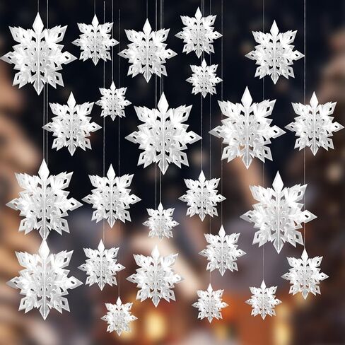 Christmas Hanging Snowflakes Decorations, 12Pcs 3D Paper Snowflake Christmas Decorations, 10'' Large Snowflakes Ornaments Snow Flakes Garland Hanging for Winter Wonderland Xmas Holiday Party Decor in Saudi Arabia