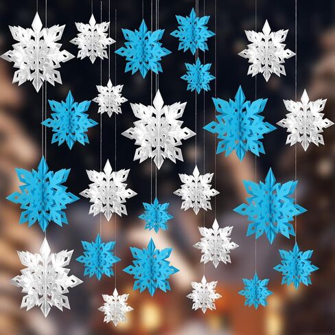 Christmas Hanging Snowflakes Decorations, 12Pcs 3D Paper Snowflake Christmas Decorations, 10'' Large Snowflakes Ornaments Snow Flakes Garland Hanging for Winter Wonderland Xmas Holiday Party Decor in Saudi Arabia