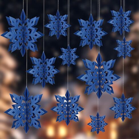 Christmas Hanging Snowflakes Decorations, 12Pcs 3D Paper Snowflake Christmas Decorations, 10'' Large Snowflakes Ornaments Snow Flakes Garland Hanging for Winter Wonderland Xmas Holiday Party Decor in Saudi Arabia
