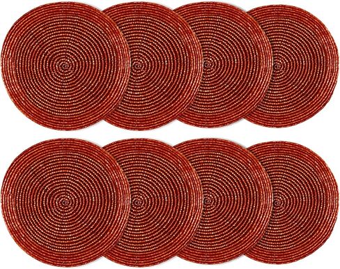 كوتون كرافت جليتز قواعد حماية للطاولة مصنوعة يدويًا ومطرزة بالخرز - مجموعة من 8 - حصاد الهالوين الخريف الخريف عيد الشكر عطلة عيد الميلاد احتفالات عيد الميلاد - 4 في جولة - ذهبي in Kuwait